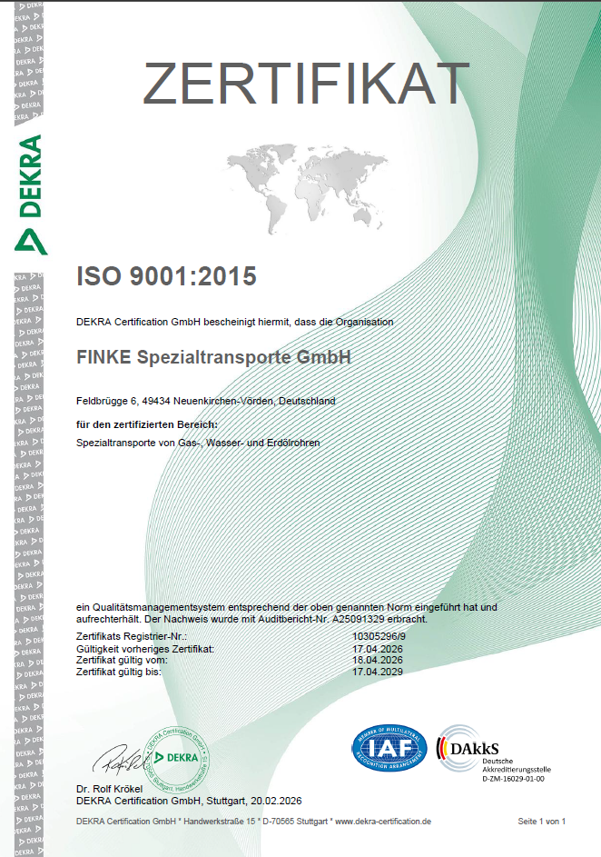 Qualitätsmanagement ISO 9001:2015 Dekra Zertifikat